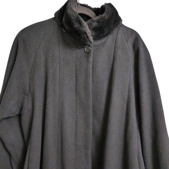 Steve by Searle Black Wool Blend Coat Faux Fur Trim Button Front Vintage XL-est - Picture 2 of 12